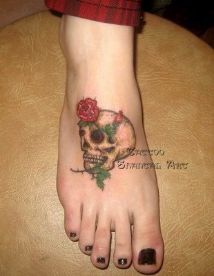 flower skull tattoo Foot Tattoo Designs flower skull tattoo